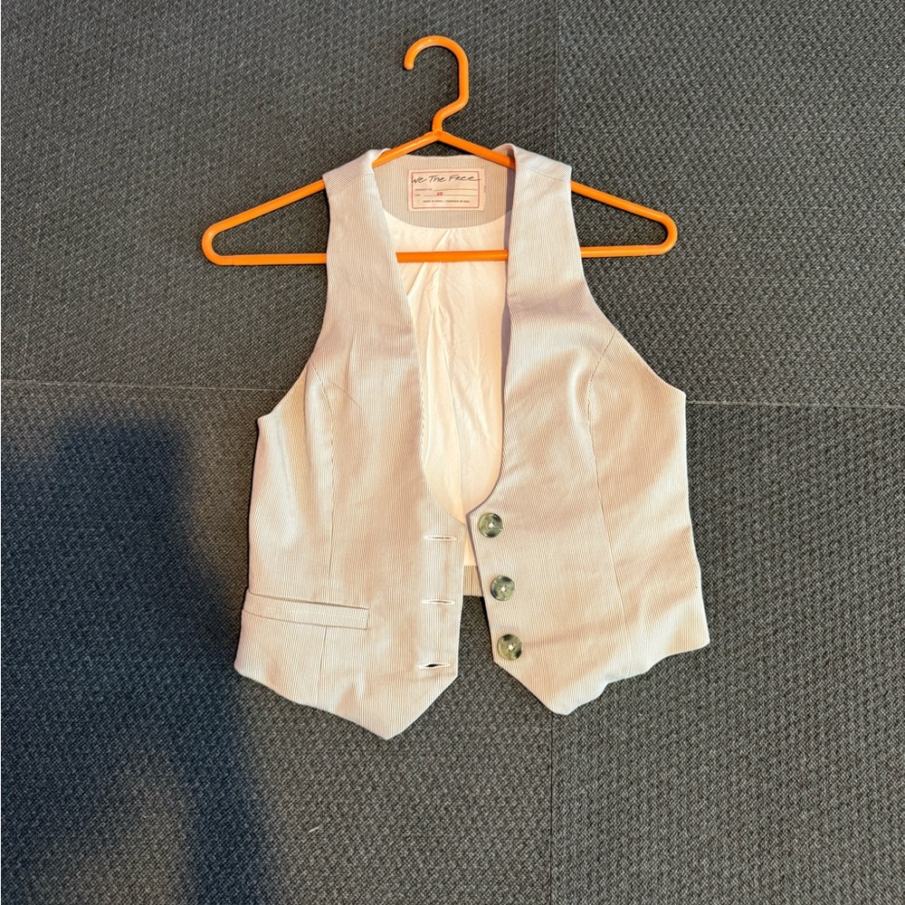 Free People Green Pinstripe Vest